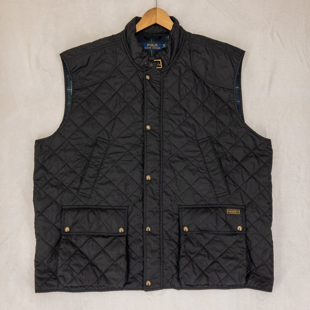 Polo Ralph Lauren Club Quilted Vest Mens 3XB Black Plaid Lined Equestrian Riding